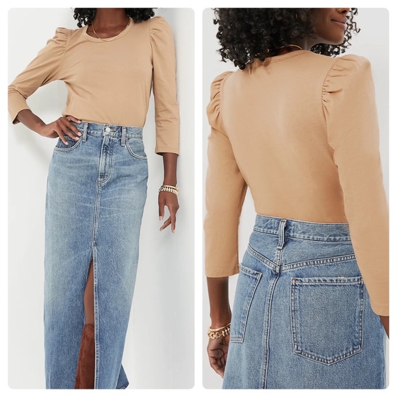 Tuckernuck Tops - Tuckernuck Pomander Tan Vesty Long Puff Sleeve Crewneck Top